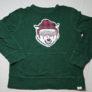 GAP Kids Green Sweatshirt with Wolf Graphic & Reversible Sequin Detail S 6-7